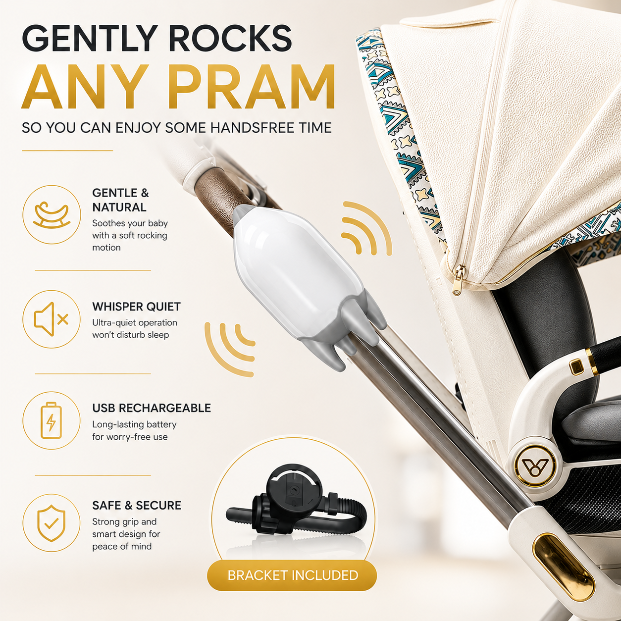 Portable Baby Rocker Electric Baby Bouncer Gently Rocks for Stroller & Pram